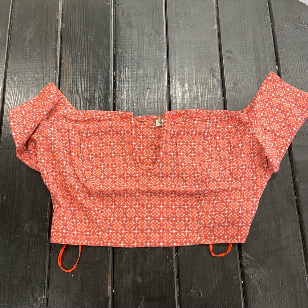 Free People Lucky Now Brami Crop Top Off Shoulder Vermillionette Orange Sz Small